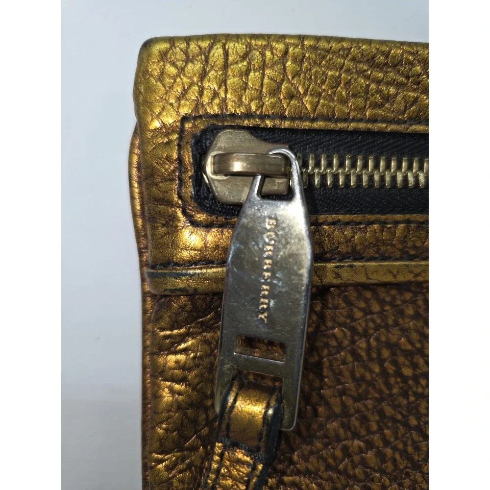 Burberry Metallic Copper Crackled Pebble Leather Wristlet Purse Clutch